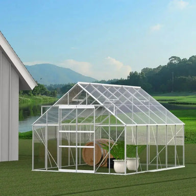 10' W x 12' D Walk-in Polycarbonate Greenhouse with Roof Vent,Sliding Doors,Aluminum Hobby Hot House - The Greenhouse Pros