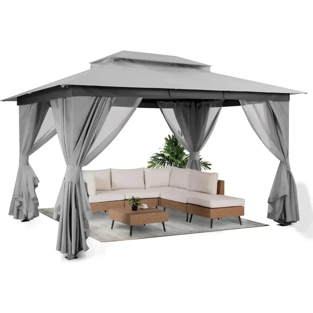 10'x13' Gazebo with Heavy Duty Party Tent & Shelter with Double Roof, Mosquito Nettings and Privacy Screens for Backyard, Garden - The Greenhouse Pros