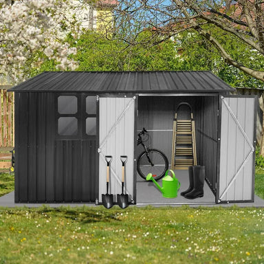 10x8 FT Outdoor Storage Shed with Window, Large Garden Shed with Updated Frame Structure and Lockable Doors, Metal Tool Sheds The Greenhouse Pros