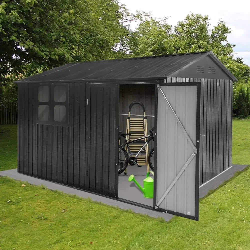 10x8 FT Outdoor Storage Shed with Window, Large Garden Shed with Updated Frame Structure and Lockable Doors, Metal Tool Sheds The Greenhouse Pros