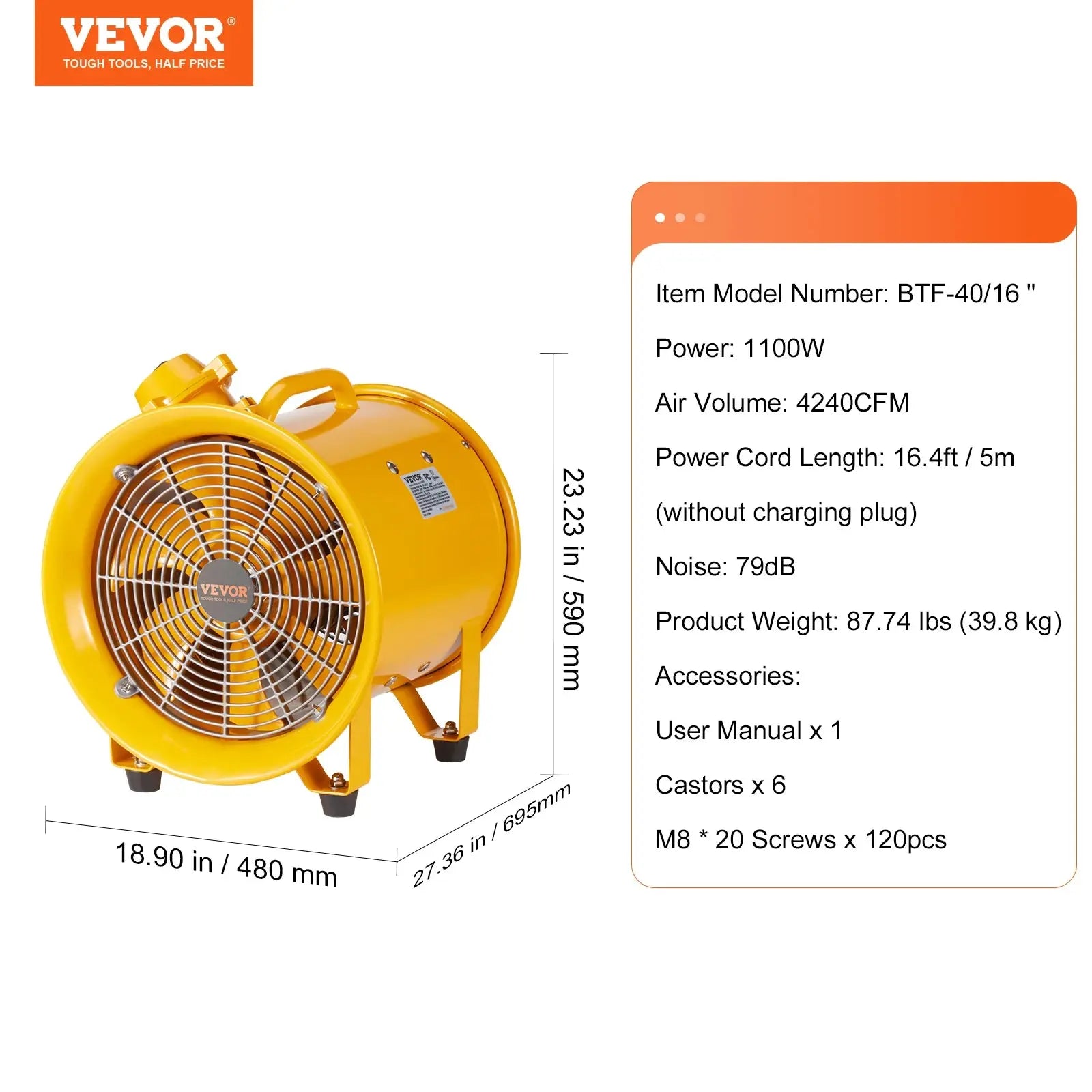 VEVOR Portable Ventilation Fan 350W/550W/1100W Industrial Exhaust Fan Air Clean Extractor Blower for Factory Warehouse Homeuse - The Greenhouse Pros