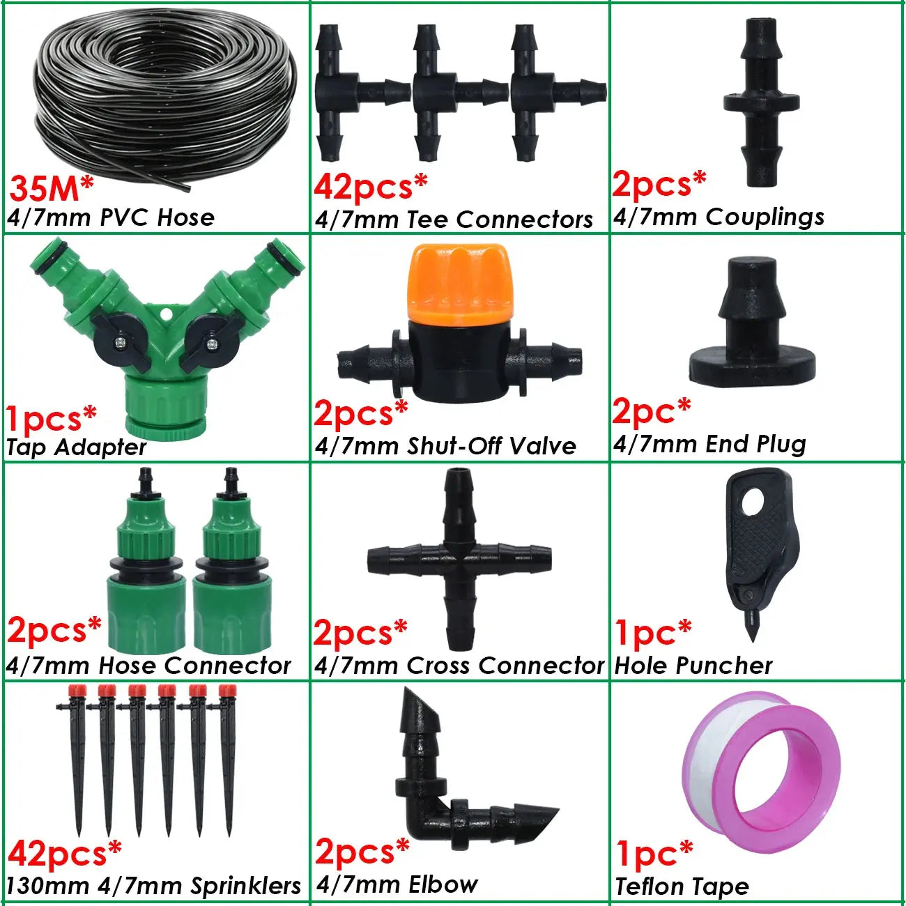 10-50M Garden Automatic Drip Watering Irrigation Kit System 4/7mm Hose 1/4'' Mist Nozzle Sprinkler for Lawn Pot Plant Greenhouse - The Greenhouse Pros