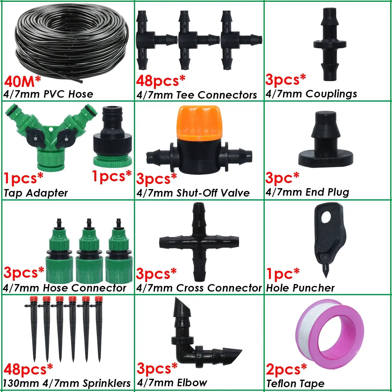 10-50M Garden Automatic Drip Watering Irrigation Kit System 4/7mm Hose 1/4'' Mist Nozzle Sprinkler for Lawn Pot Plant Greenhouse - The Greenhouse Pros