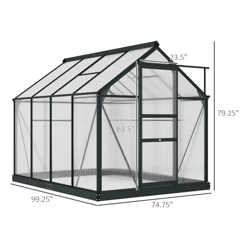 6.2'x8.3'x6.6' Gray Polycarbonate Greenhouse, Heavy Duty Outdoor Aluminum Walk-in Green House Kit Vent Door For backyard gardens My Store