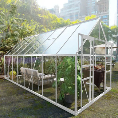 8' W x 16' D Walk-in Polycarbonate Greenhouse with Roof Vent,Sliding Doors,Aluminum Hobby Hot House for Outdoor Garden Backyard - The Greenhouse Pros