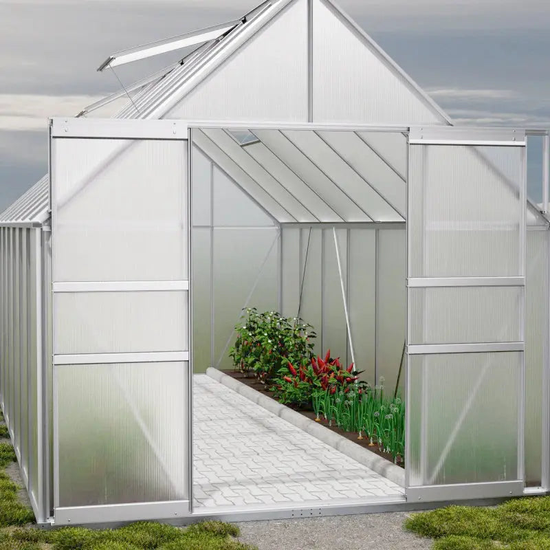 8' W x 16' D Walk-in Polycarbonate Greenhouse with Roof Vent,Sliding Doors,Aluminum Hobby Hot House for Outdoor Garden Backyard My Store
