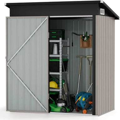 Spacious Outdoor Storage Shed,3x5/6x8/8x10FT,Durable and Stable, Garbage Can,Outdoor Metal Shed for Tool,Garden,Bike, Brown - The Greenhouse Pros
