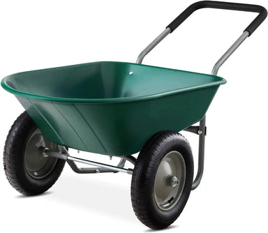 Dual-Wheel Home Utility Yard Wheelbarrow Garden Cart w/Built-in Stand for Lawn, Gardening, Construction - Green The Greenhouse Pros