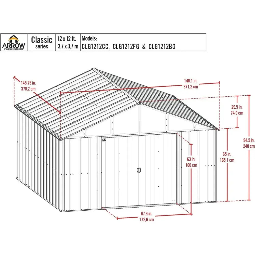 Classic Metal Shed, 12 x 12, Charcoal - The Greenhouse Pros