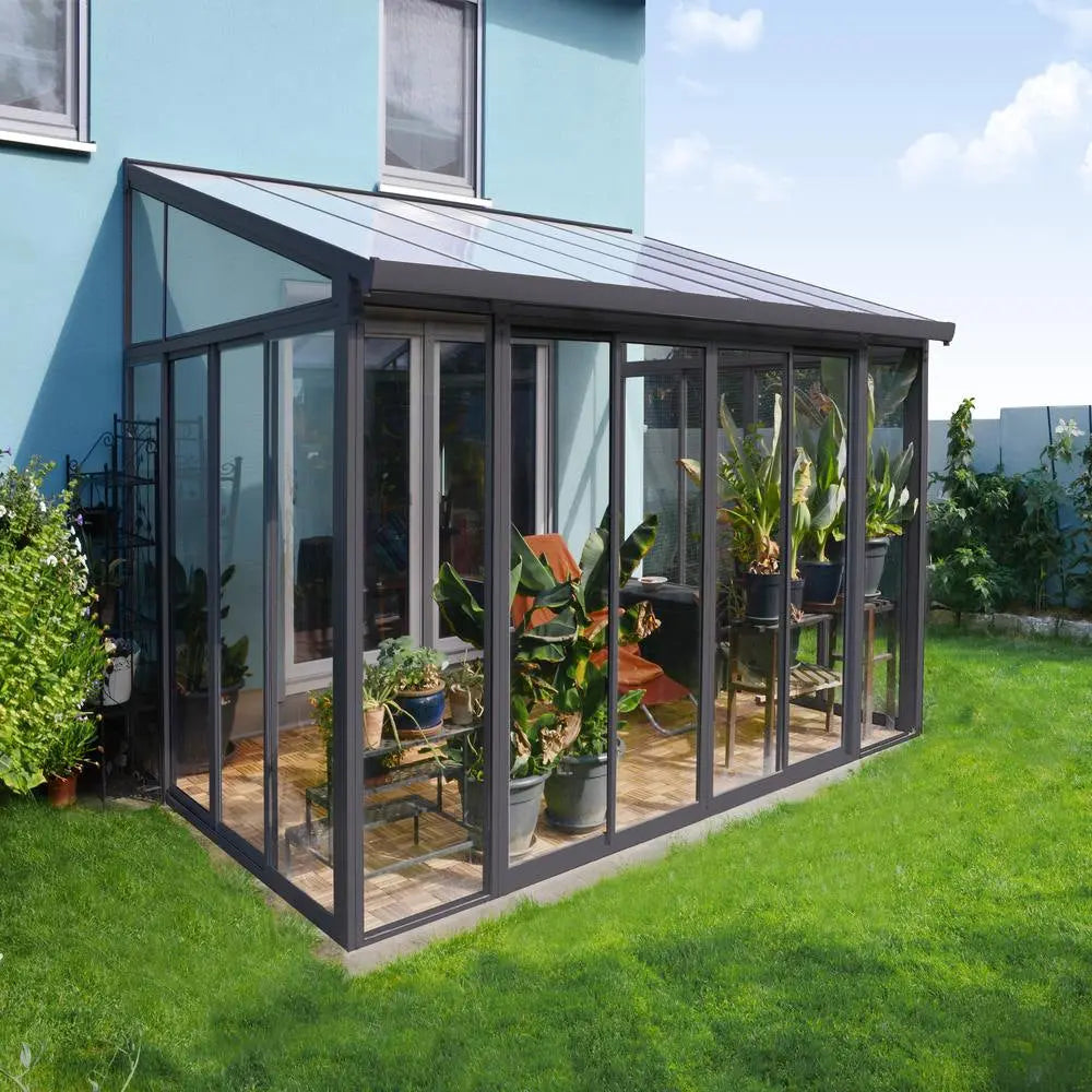 Palram - Canopia SanRemo 10' x 14' Patio Enclosure - Gray/Clear with Screen Doors (6) | HG9071 Palram