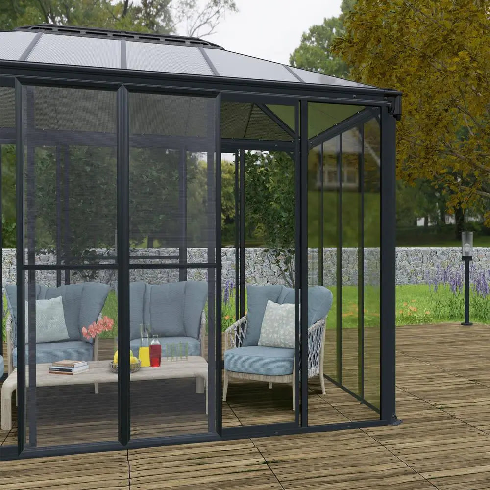 Palram - Canopia SanRemo 10' x 18' Patio Enclosure - Gray/Clear with Screen Doors (6) | HG9072 Palram