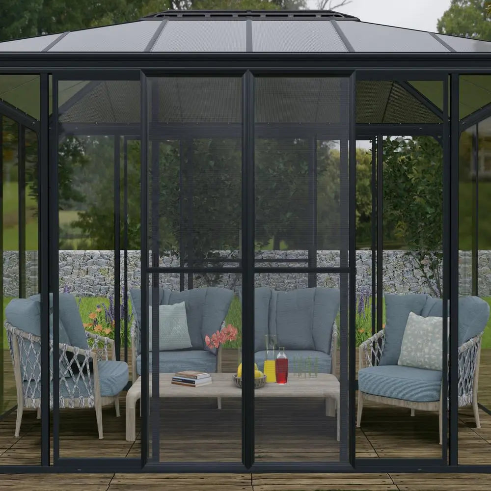 Palram - Canopia SanRemo 10' x 10' Patio Enclosure - Gray/Clear with Screen Doors (6) | HG9073 Palram