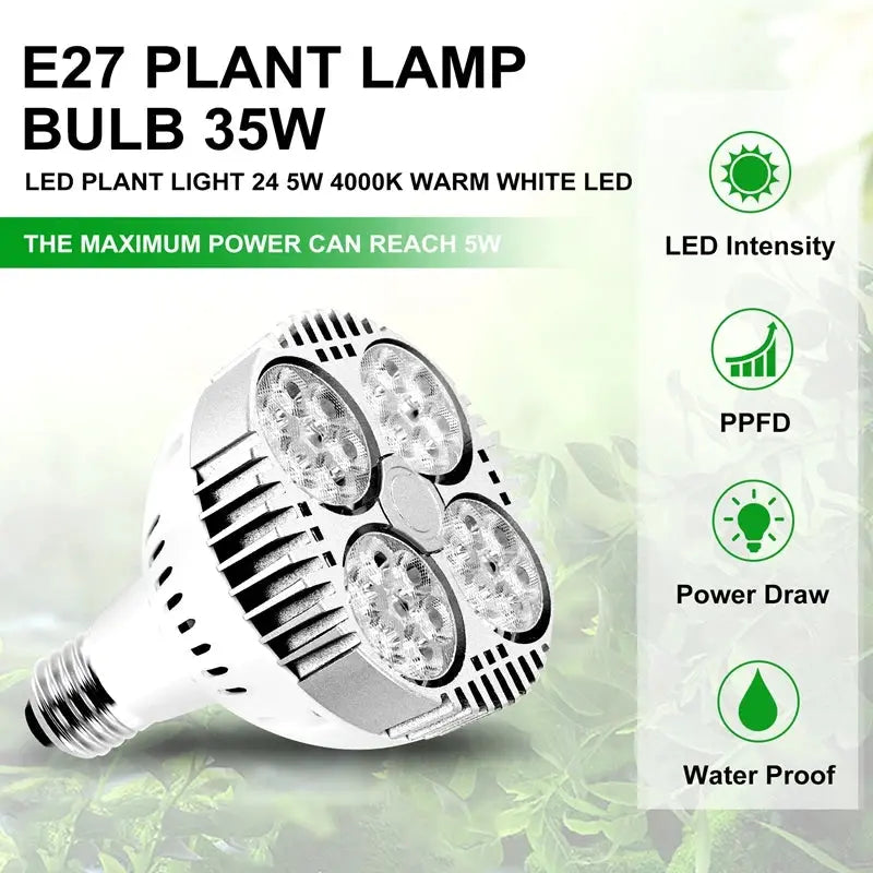 E27 Plant Lamp Light Bulb 35W LED Plant Grow Light Full Spectrum Warm White Light For Indoor Garden Greenhouse My Store