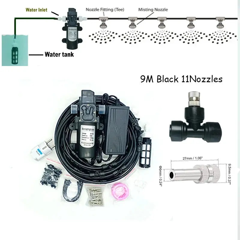 Garden Water Mist Spray Electric Diaphragm Pump Kit Greenhouse  irrigation Outdoor Misting Cooling System 6-18M - The Greenhouse Pros