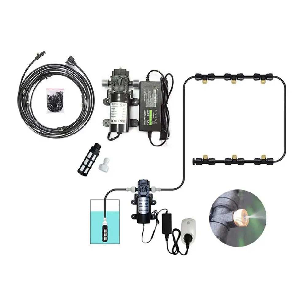 Garden Water Mist Spray Electric Diaphragm Pump Kit Greenhouse  irrigation Outdoor Misting Cooling System 6-18M The Greenhouse Pros