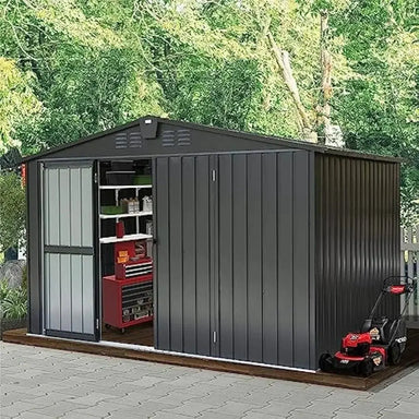 Sheds & Outdoor Storage, 10ftx8ft Metal Outside Garden Storage Shed Galvanized Steel w/Lockable Door The Greenhouse Pros