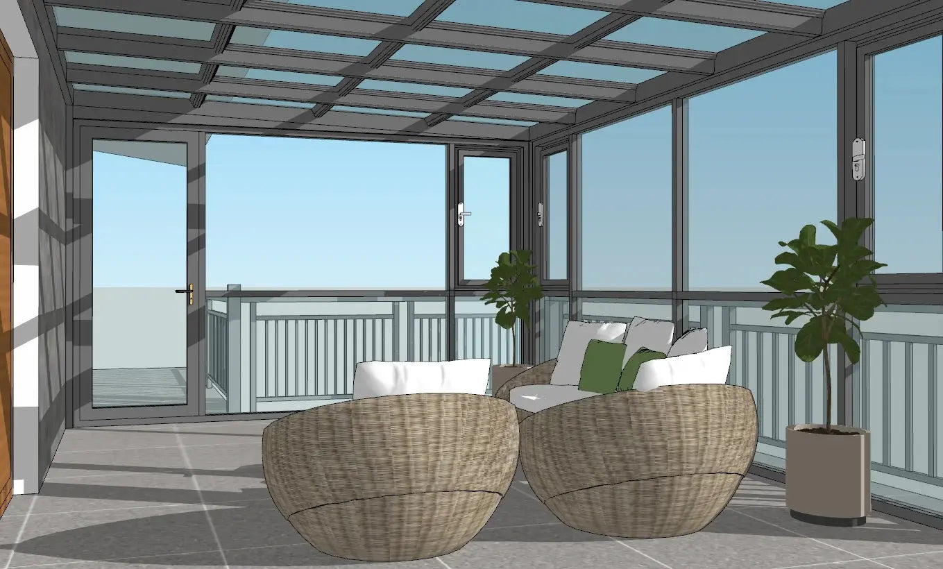 Modern villa garden customized aluminum window doors balcony veranda sunroom glass house - The Greenhouse Pros