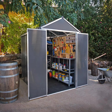 Palram - Canopia Rubicon 6' x 8' Shed - Gray | HG9708GY - The Greenhouse Pros