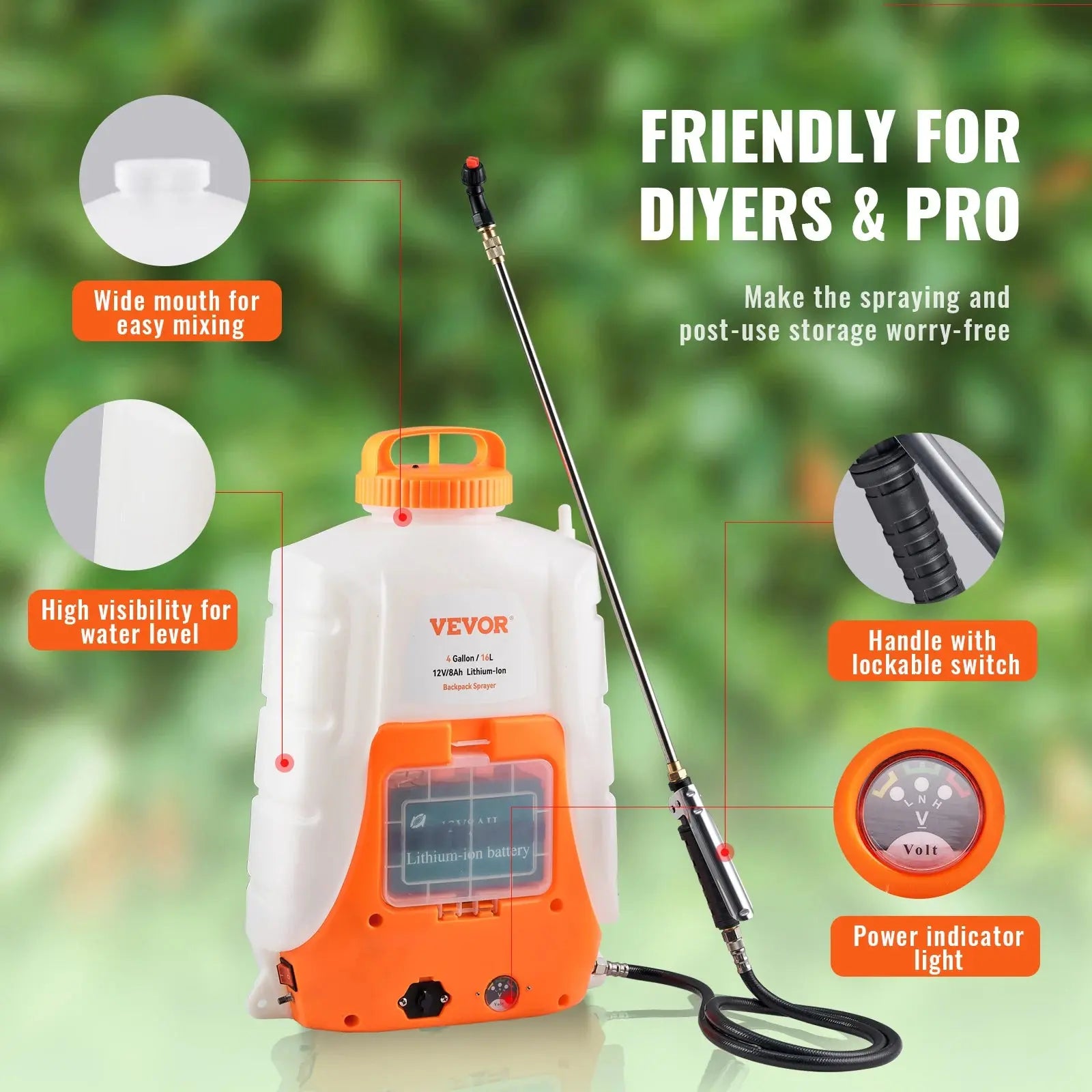 VEVOR Battery Powered Backpack Sprayer, 0-90 PSI Adjustable Pressure, 4 Gallon Tank,Back Pack Sprayer with 8 Nozzles and 2 Wands The Greenhouse Pros