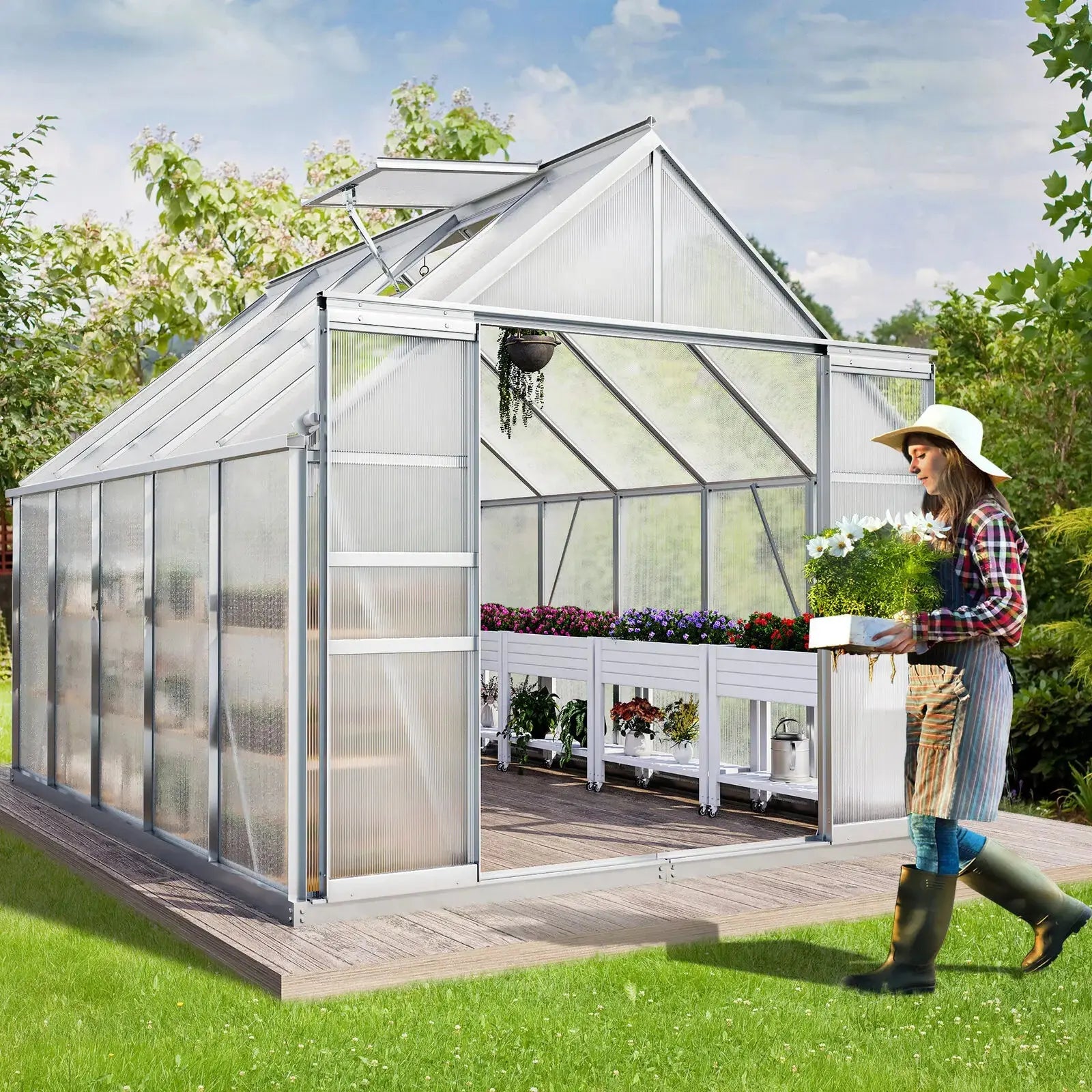 8x10 foot walk-in greenhouse, heavy-duty cultivation room with sliding door, garden planting house, vegetable breeding house - The Greenhouse Pros