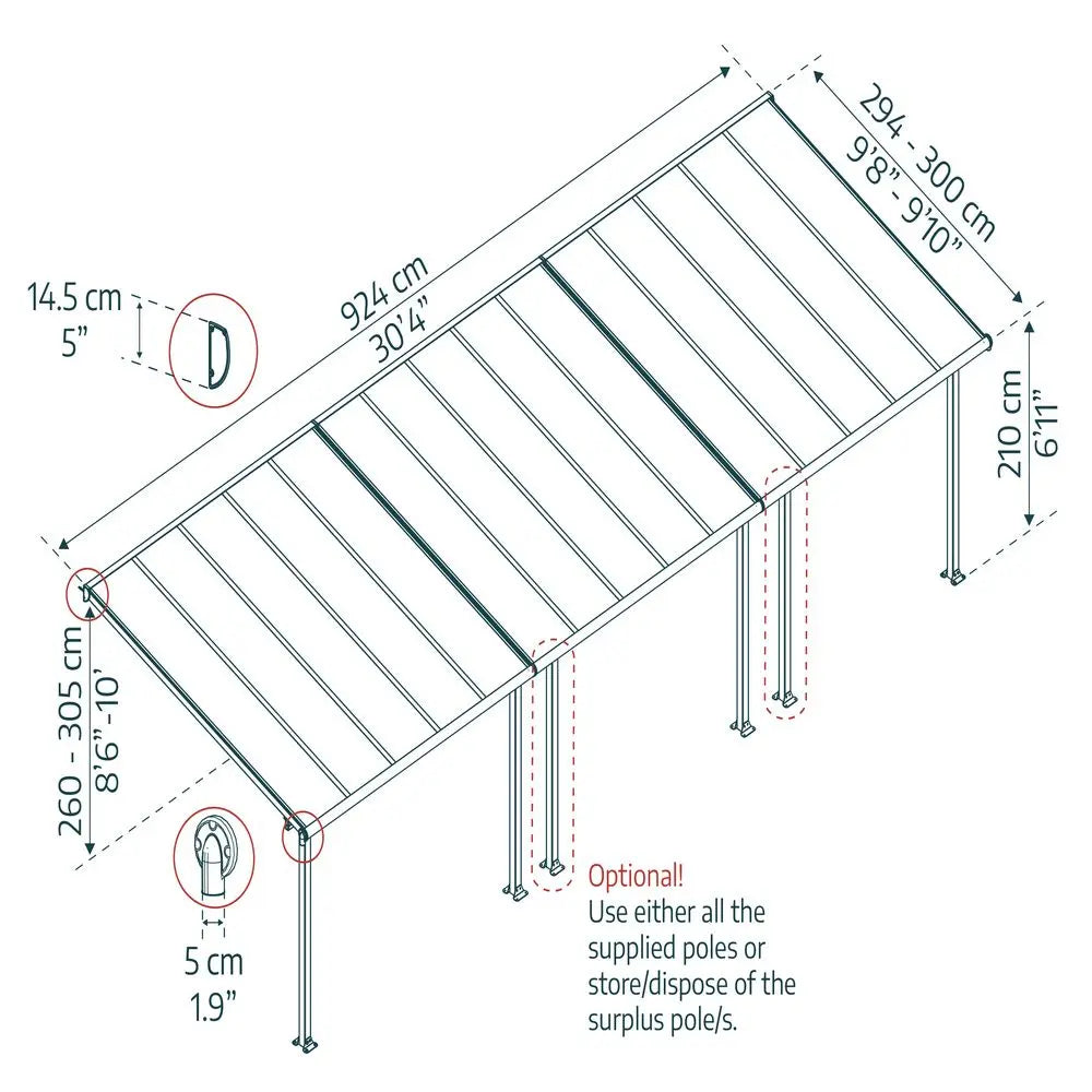 Palram - Canopia Olympia 10' x 30' Patio Cover - Gray/Bronze | HG8830 Palram