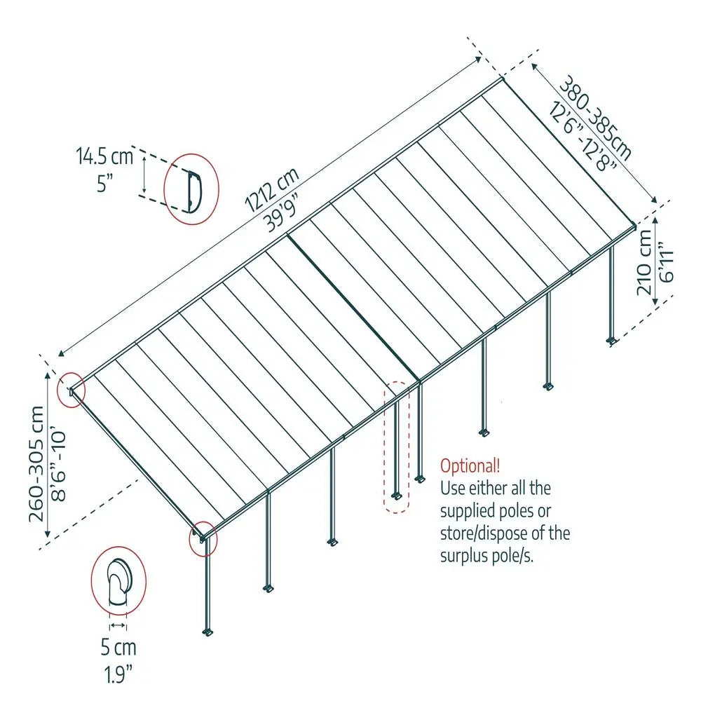 Palram - Canopia Feria 13' x 40' Patio Cover - White/Clear | HG9240 Palram