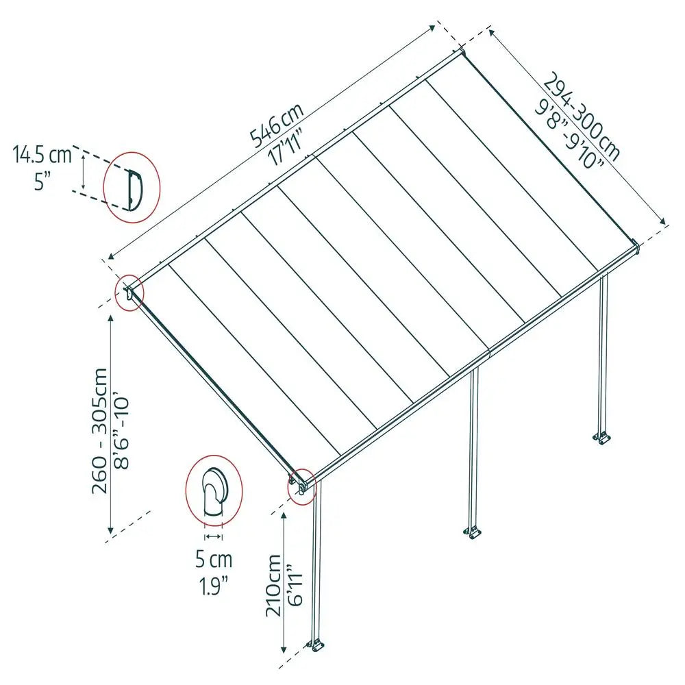 Palram - Canopia Feria 10' x 18' Patio Cover - Gray/Clear | HG9418 Palram