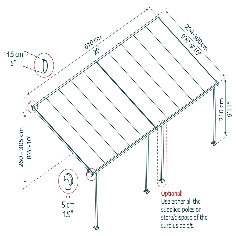 Palram - Canopia Feria 10' x 20' Patio Cover - Gray/Clear | HG9420 Palram