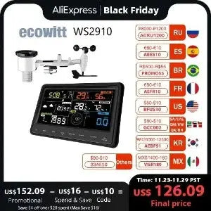 Ecowitt WS2910 Wi-Fi Weather Station, includes 7-in-1 Wireless Outdoor Solar Powered Weather Sensor and Color Display Console My Store