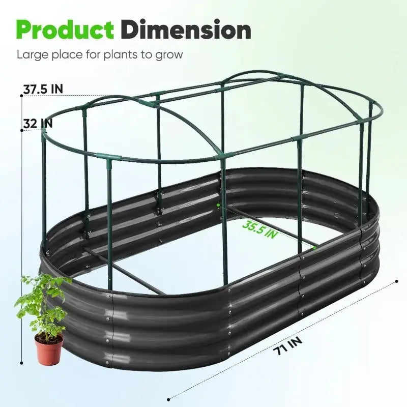 Galvanized raised outdoor garden bed set with bird screen, large oval shape, includes rubber strip edging The Greenhouse Pros