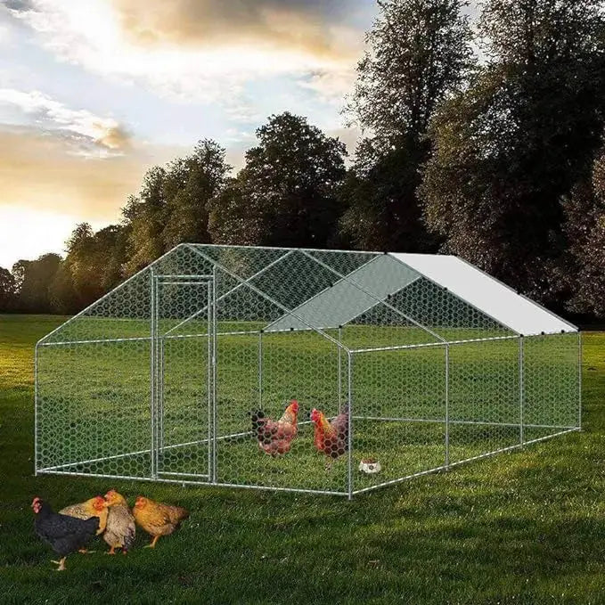 Large Chicken Coop Walk-in Metal Poultry Cage House Rabbits Habitat Cage Spire Shaped Coop w/Waterproof & Anti-Ultraviolet Cover - The Greenhouse Pros