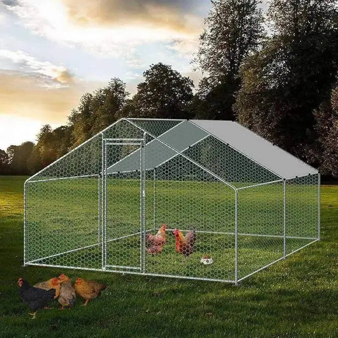 Large Chicken Coop Walk-in Metal Poultry Cage House Rabbits Habitat Cage Spire Shaped Coop w/Waterproof & Anti-Ultraviolet Cover - The Greenhouse Pros