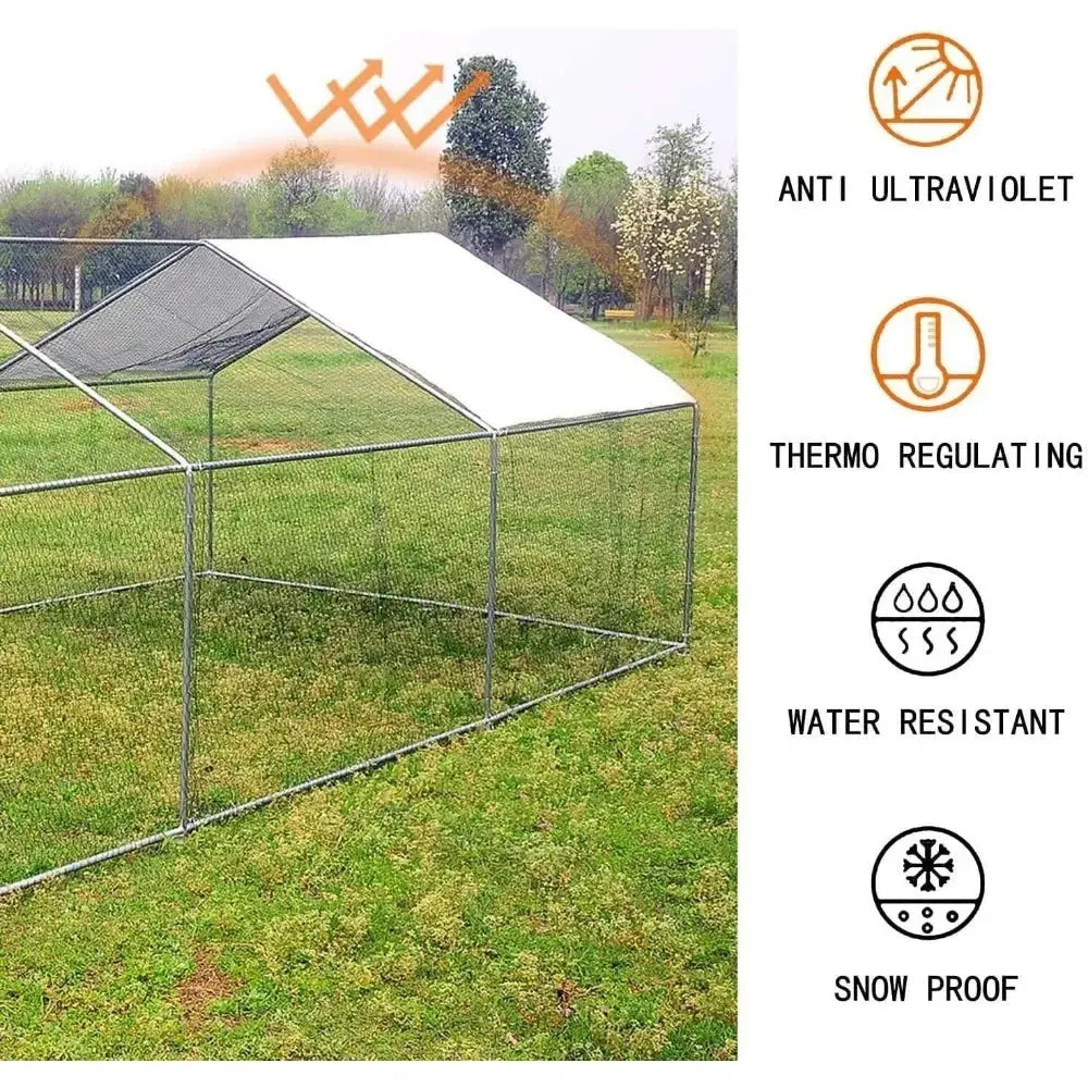 Large Chicken Coop Walk-in Metal Poultry Cage House Rabbits Habitat Cage Spire Shaped Coop w/Waterproof & Anti-Ultraviolet Cover - The Greenhouse Pros